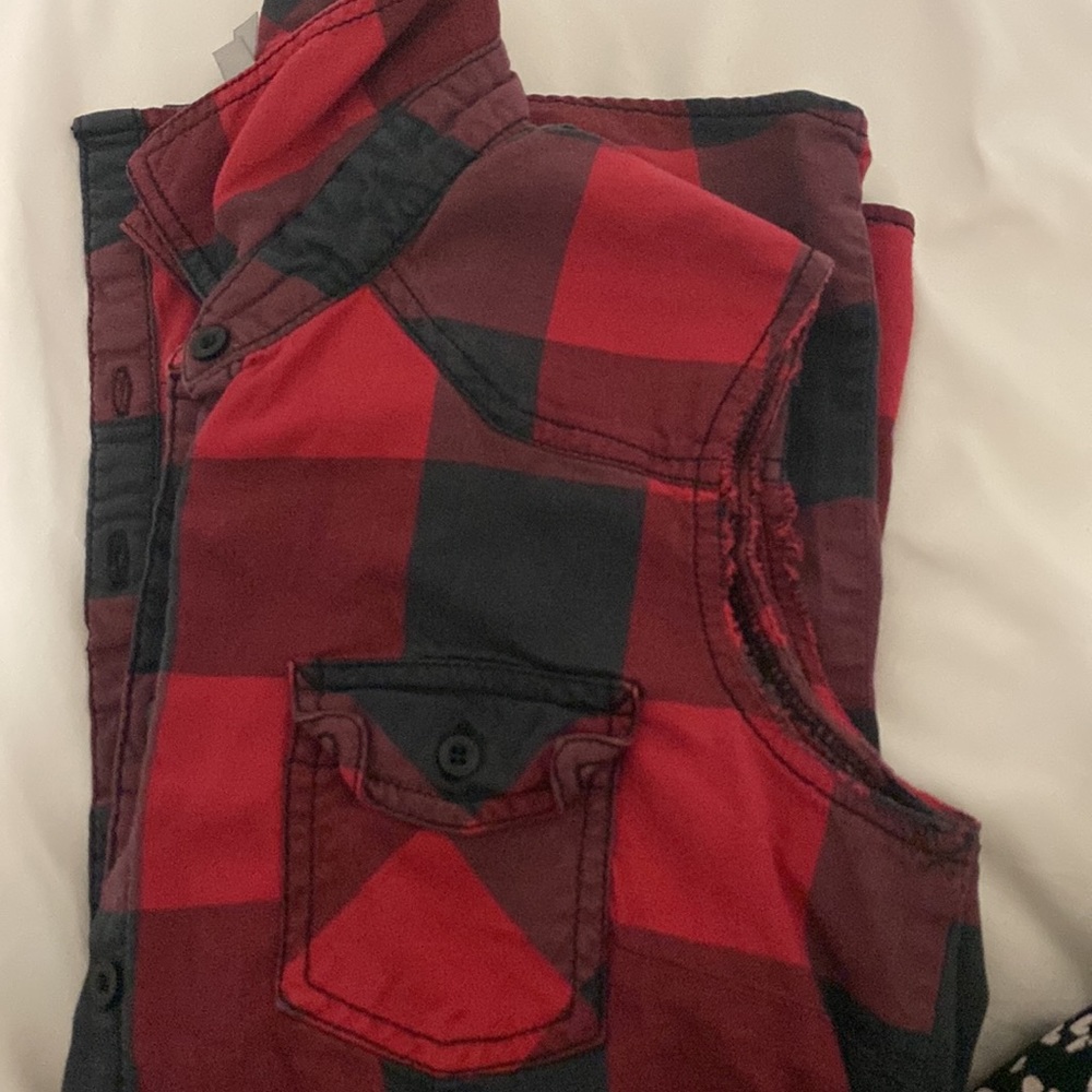 Garage Buffalo Plaid Cut Off Button up